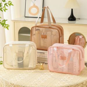 Sac de rangement cosmétique Portable de grande capacité pour femmes Design en maille simple Fermeture à glissière durable écologique pliable personnalisé - Product Image 4