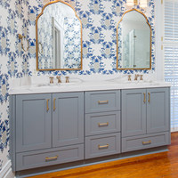 Meuble de salle de bain vintage de style français avec lavabo intégré et armoire de toilette, lavabo en céramique, ensemble de salle de bain