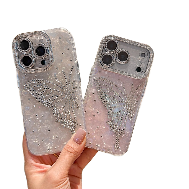 17 Pro Max Rhinestone Butterfly Design Luxury Girl Korean Style Custom Shockproof TPU+PC for 16 Mobile Phone Cases