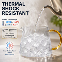 Teko Teh Kaca Bergaris Tahan Panas 350ml 500ml 800ml 1000ml Gagang Emas dengan Infuser Pembuat Teh Modern