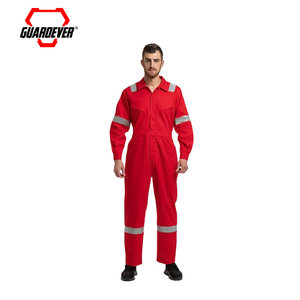 Combinaison de travail rouge de sécurité en coton ignifuge et antistatique GUARDEVER EN ISO 11612 Proban pour techniciens d'entretien - Product Image 1