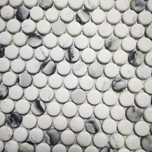 Mini tessere circolari di carrara in vetro mosaico bianco tessere di mosaico soggiorno per la decorazione della parete della piscina o della cucina