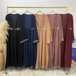 1402 #   Último Modelo de Abaya de Material Nida, Cárdigan Sencillo y Lujoso con Perlas de Diamantes, con Bolsillos Laterales y Cinturón Pequeño Delantero, Abaya para Mujer para Eid - Product Image 6