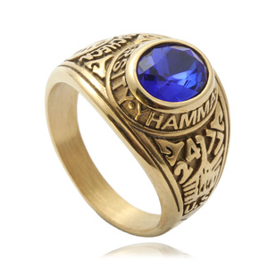 yunnique <b>Titanium</b> Steel <b>Ring</b> With Blue Gemstone Letter Design Women's Fashion Jewelry Gift 27039 - Product Image 1
