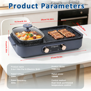 PTFE Non-stick 2-in-1 Multi-functional <b>Electric</b> <b>BBQ</b> Grill Pan Shabu Hot Pot 2026 Trending Frying Smokeless Household Hotel Use - Product Image 2