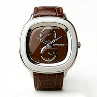 Montre à quartz de luxe en acier inoxydable avec bracelet en cuir et cristal saphir, 3ATM WR, élégante montre rétro-moderne pour un usage quotidien