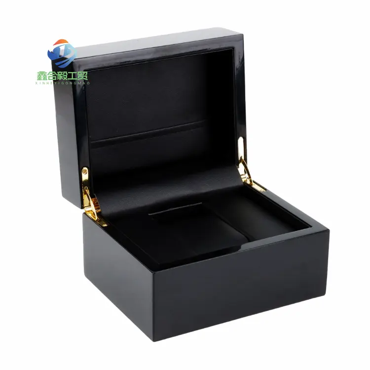 Caja de almacenamiento de regalo de reloj individual de lujo con logotipo personalizado Oem caja de exhibición de embalaje de reloj de madera negra con almohada