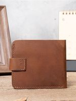 Marrant dompet kulit asli pria, krant pendek dengan desain lipat ganda saku koin depan dan lapisan katun pemegang kartu