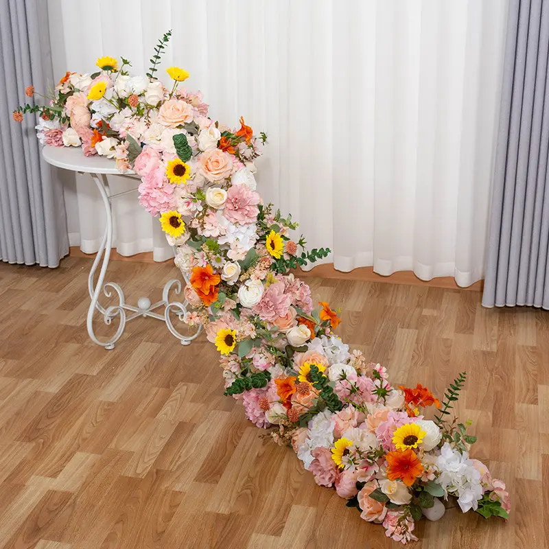 Hochzeit Requisiten Weiße Blumen Läufer Blumen reihen Künstliche Blumen Tisch läufer Für Hochzeits dekoration
