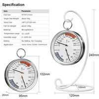 Termometer-Higrometer Mekanis Tanpa Baterai dengan Kode Warna Zona Kenyamanan Presisi Tinggi untuk Ruang Sauna, Pengukur Suhu dan Kelembapan dengan Stand
