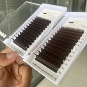 Extensions de <span class=keywords><strong>cils</strong></span> artificiels en PBT vegan de qualité supérieure, brun foncé, plats, 0,15/0,20 mm, doux, double pointe, style U, ellipse, faits à la main, 25 mm, 12 mm - Product Image 5