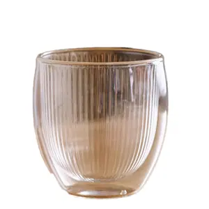 गर्म बिक्री अच्छी गुणवत्ता अद्वितीय डिजाइन रंग अस्तर धारियां डबल दीवार ग्लास कप