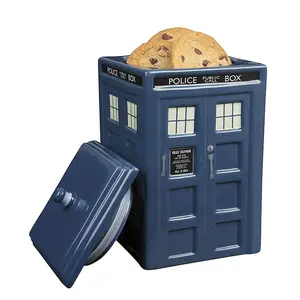TARDIS de Doctor quien Cookie Jar colección cerámica Doctor que la caja de la policía con tapa 10 &quot;h&quot;