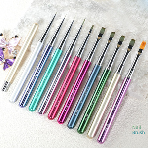 Multicolor Metal Nail Art Brush Set <b>Builder</b> Gel Flower Detail Liner Brushes for French Manicure Painting - Product Image 3