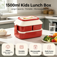 Boîte à lunch en plastique pour enfants de 1500 ml, portable, micro-ondable, étanche, réchauffable, conteneur de stockage alimentaire pour étudiants, pour l'école, le pique-nique, le bureau