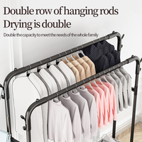 Porte-vêtements en métal à double tige de 150cm avec crochets et base en plastique Porte-vêtements antirouille Porte-vêtements pour chambre à coucher
