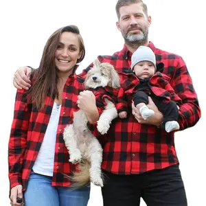 Fashion Plaid Shirts Mommy and Me Outfits Long Plaid Shirt Set Clothes Family Matching Long Sleeve Western Style Christmas 30pcs