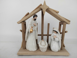 Crèche en résine détaillée avec la Sainte Famille, les Anges et les Trois Rois Mages, Décoration de table de Noël religieuse traditionnelle - Product Image 4