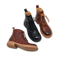 Bottines mi-mollet en daim mat pour femmes, à lacets, bout bruni, avec doublure en cuir véritable, semelle extérieure en caoutchouc confortable et respirante