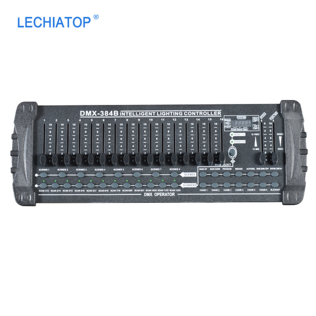 Hot Selling Metal 384 DMX512/1990 Standard Lighting Console with Built-in Microphone for Wedding DJ Stage Lighting