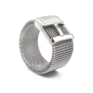 Stainless Steel Mesh Belt Buckle <strong>Rings</strong> for Men and Women <strong>Silver</strong> Wedding <strong>Bands</strong> 10mm - Product Image 4