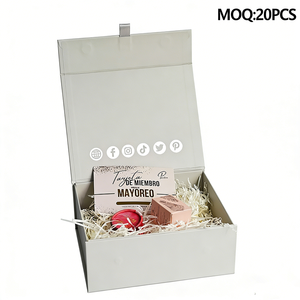 Caja de Regalo Plegable Magnética de Cartón Rígido Mate de Lujo en Beige Gris para Presentación de Joyería - Product Image 6