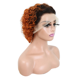 Perruques en dentelle complète 13x4 en <span class=keywords><strong>cheveux</strong></span> humains vierges brésiliens en gros, coupes courtes de type pixie, couleur 1b/350, <span class=keywords><strong>cheveux</strong></span> bouclés pour femmes noires - Product Image 1