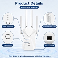 Répéteur WiFi 300 Mbps à Moule Privée, Extension de Portée 2,4 GHz, Amplificateur de Signal Sans Fil, 4 Antennes, WPS, AP, LAN, Usine