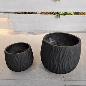 Béton Nordique Rond <span class=keywords><strong>Noir</strong></span> Ovale Grand Ciment Extérieur Jardinières Pots De Fleurs Pour Plantes D'intérieur - Product Image 2