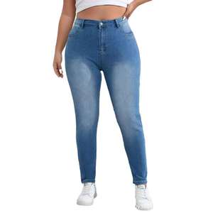 Listo Stock OEM Plus Size Light Blue Skinny Jeans <span class=keywords><strong>Mujer</strong></span> (US 18-28) -Elástico cónico Lápiz Pantalones <span class=keywords><strong>Curve</strong></span> Hugging Denim Venta al por mayor - Product Image 1