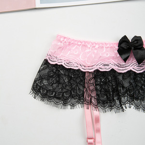 Gran oferta: Lencería sexy con liguero de encaje transparente y lazo, tirantes ajustables para medias, liguero exótico para mujer - Product Image 5