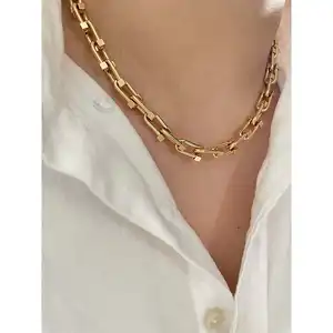Non Tarnish U Shape Geometric Horseshoe Necklace Set Chunky Chain 18K Gold Plated Necklaces Women Plain Minimalist Jewelry Sets