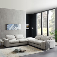 Wendbare Ecksofa-Garnitur mit Ottoman Weiß Schaumstoffgepolstert Leinenstoff Modernes Modulares Sofa für Villa, Schule, Wohnzimmer