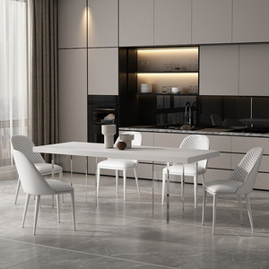 โต๊ะรับประทานอาหารอะคริลิคทรงสี่เหลี่ยม Delifeng สีขาวบริสุทธิ์ หนา 5 ซม. ดีไซน์แผ่นหิน โครงสร้างมินิมอล แข็งแรง ทนทาน - Product Image 1