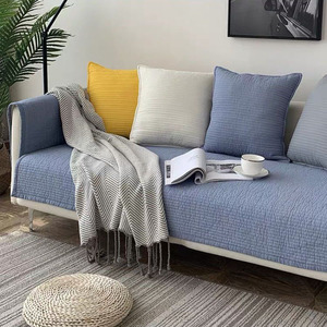 Pure Cotton Nordic Sofa Cushion <b>Cover</b> Solid Color Non Slip Universal Pad Type Seat <b>Protector</b> For Living Room Furniture - Product Image 1