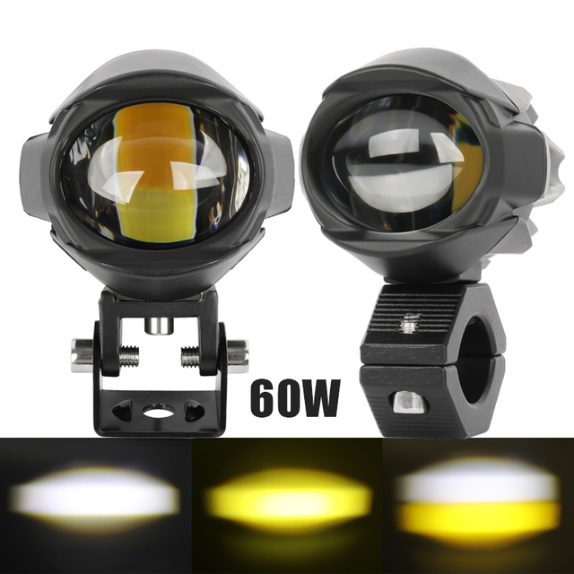 High Power Dual Color White Yellow Combo Lights 4x4 Mini Motorcycle LED Driving Light Off Road With Bracket for Motorbike Car