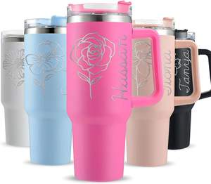 Nom gravé <span class=keywords><strong>personnalisé</strong></span> et fleur de naissance bouteille d'eau en acier inoxydable tasses de voyage mois de naissance gobelets à fleurs avec poignée et paille - Product Image 3