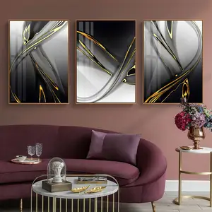 북유럽 추상 노란색 라인 캔버스 그림 검은 회색 배경 벽 예술