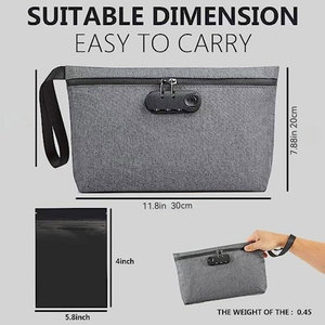 Portable Black Grey Polyester Combo Lock and Carbon Fiber Lining Smell Proof Bag Tobacco Herb Smoking Tools Storage Container - Product Image 5