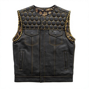 Men's <b>Black</b> Leather Motorcycle Club <b>Vest</b> Customized Unique Design Plus Size Winter Breathable OEM Service Outerwear - Product Image 1
