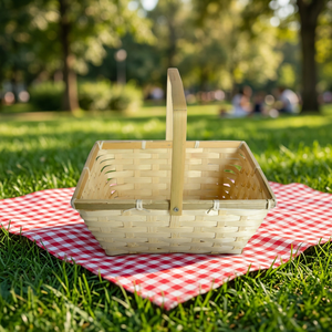Wholesale Eco-Friendly Natural Woven <b>Bamboo</b> Storage <b>Basket</b> with Handle Food Safe - Product Image 2