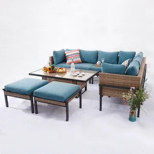 Set di divani in vimini in rattan di tacchino con mobili da giardino moderni a forma di L da 4 pezzi
