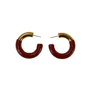 Stainless Steel Hoop <b>Earrings</b> PVD Gold Plated <b>Red</b> Acrylic 316L Metal Fashion Jewelry For Women - Product Image 1