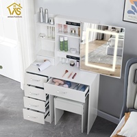 Bureau de maquillage éclairé moderne avec station de charge Tabouret rembourré Meubles en bois pour la maison ou l'hôtel Chambre à coucher
