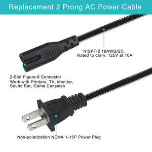 Cable de Alimentación Polarizado IEC320 C7 a NEMA 1-15P, Enchufe de 2 Pines, Estándar Estadounidense, Cable de CA con Conector Cuadrado/Redondo, Cable de Repuesto de 18AWGx2C - Product Image 3
