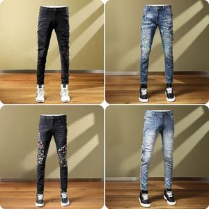 Vente en gros de jeans pour hommes, printemps et été, nouveaux jeans décontractés, polyvalents, pantalons de travail, denim uni, coupe slim, tube droit, élastique - Product Image 6