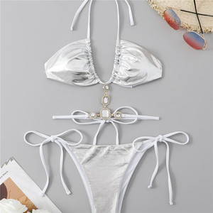 Mini Micro Bikini a Stringhe con Diamanti, Costume da Bagno Femminile, Set Bikini Due Pezzi con Halter - Product Image 2