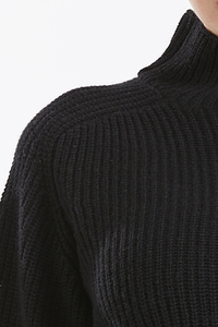 Pull à col roulé pour femme 100% laine, manches longues, manches lanternes, tricot côtelé épais, couleur unie, pull minimaliste d'hiver - Product Image 4
