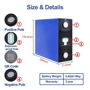 Grade A CALB 280Ah <strong>3</strong>.2V LiFePO4 Battery Cell 9000 Cycles for Solar Energy Storage System DIY Pack - Product Image 4