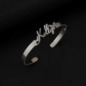 Dropshipping Stainless Steel Customized <strong>Name</strong> Waterproof Bangle <strong>Personalized</strong> Nameplate Letter Love Heart <strong>Bracelet</strong> for Women Girl - Product Image 4
